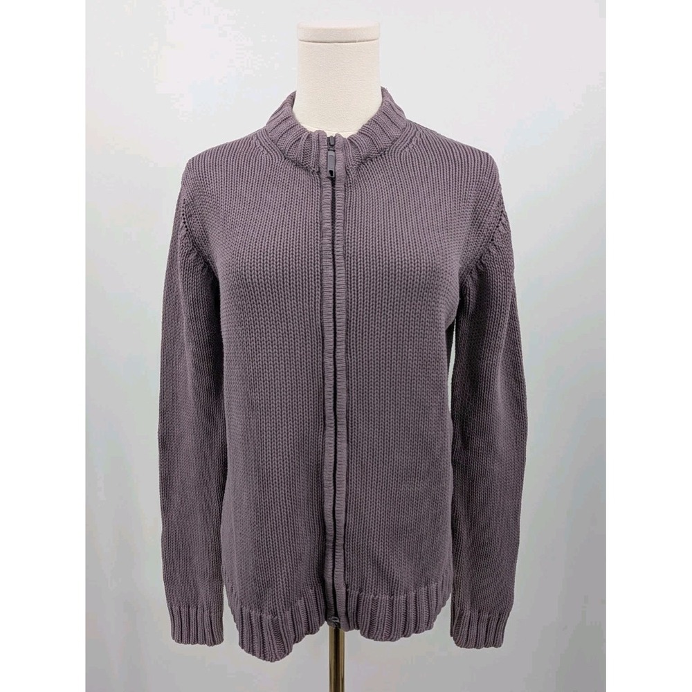 La Redoute Chunky Knit Sweater Purple Full Zip Cotton Size 10/12 90s Grunge